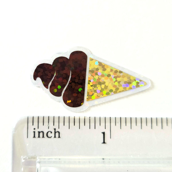 Glitter Ice Cream Cone Stickers, Multi-Color Vinyl Die Cuts for Crafts, Journals, Planners