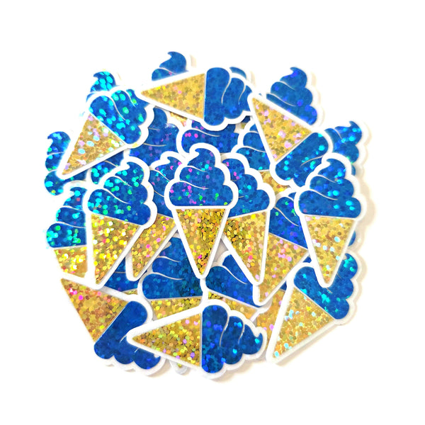 Mini Blue Ice Cream Cone Die Cut Stickers, set of 20 embellishments for scrapbooks, journals, planners, greeting cards and craft projects