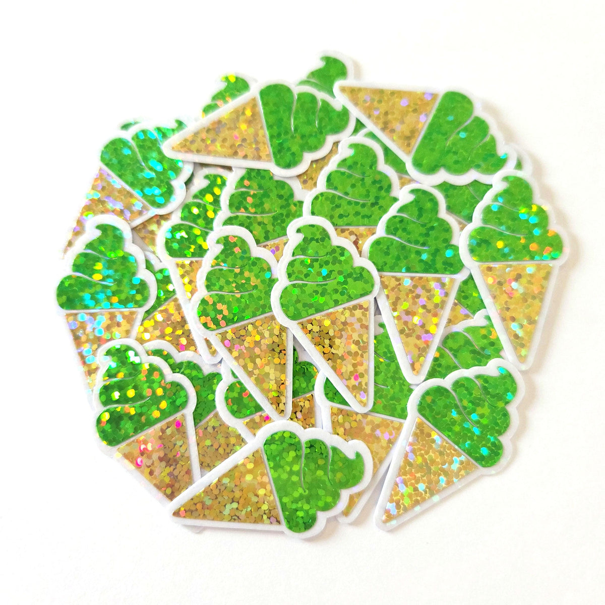 Mini Green Ice Cream Cone Die Cut Stickers, set of 20 for crafts, scrapbooking and journals.