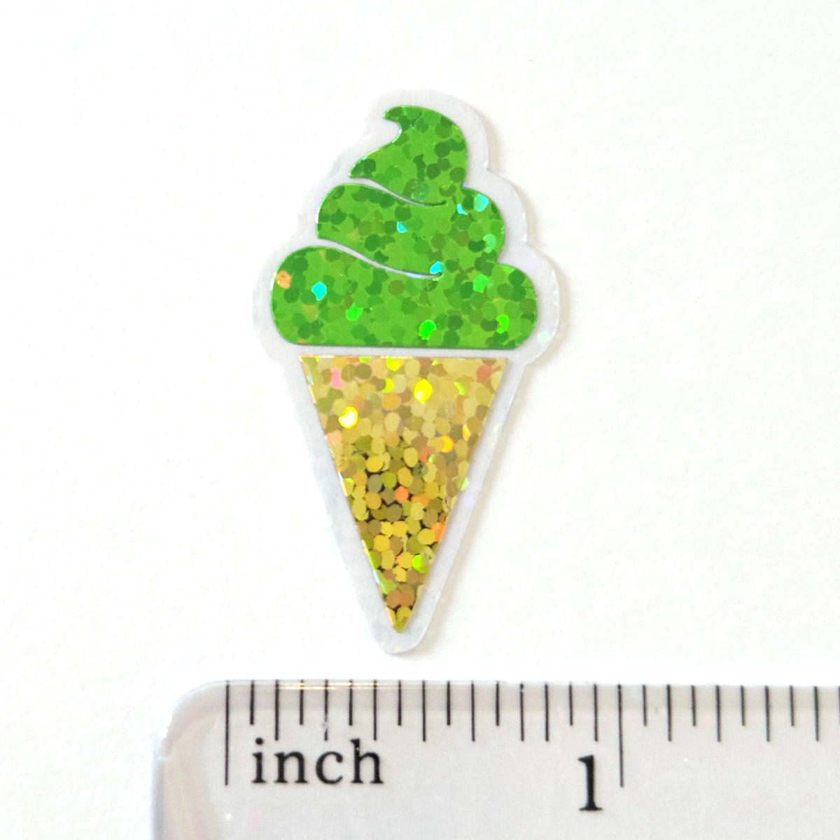 Mini Green Ice Cream Cone Die Cut Stickers, set of 20 for crafts, scrapbooking and journals.