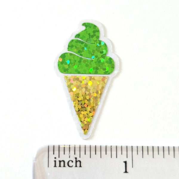 Mini Green Ice Cream Cone Die Cut Stickers, set of 20 for crafts, scrapbooking and journals.