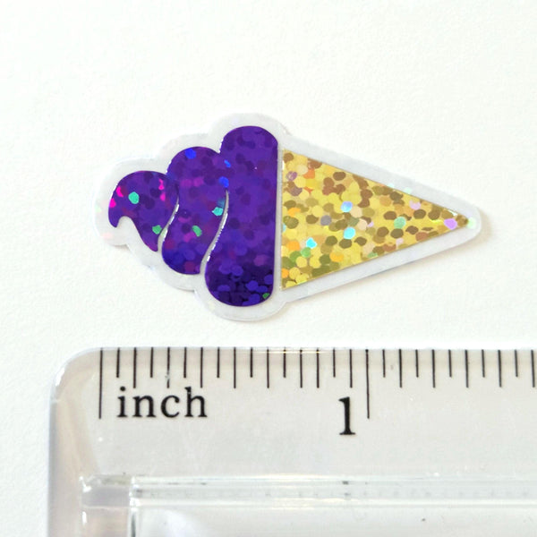 Mini Purple Ice Cream Cone Die Cut Stickers, set of 20 sparkly embellishments for DIY Crafts, choose colors