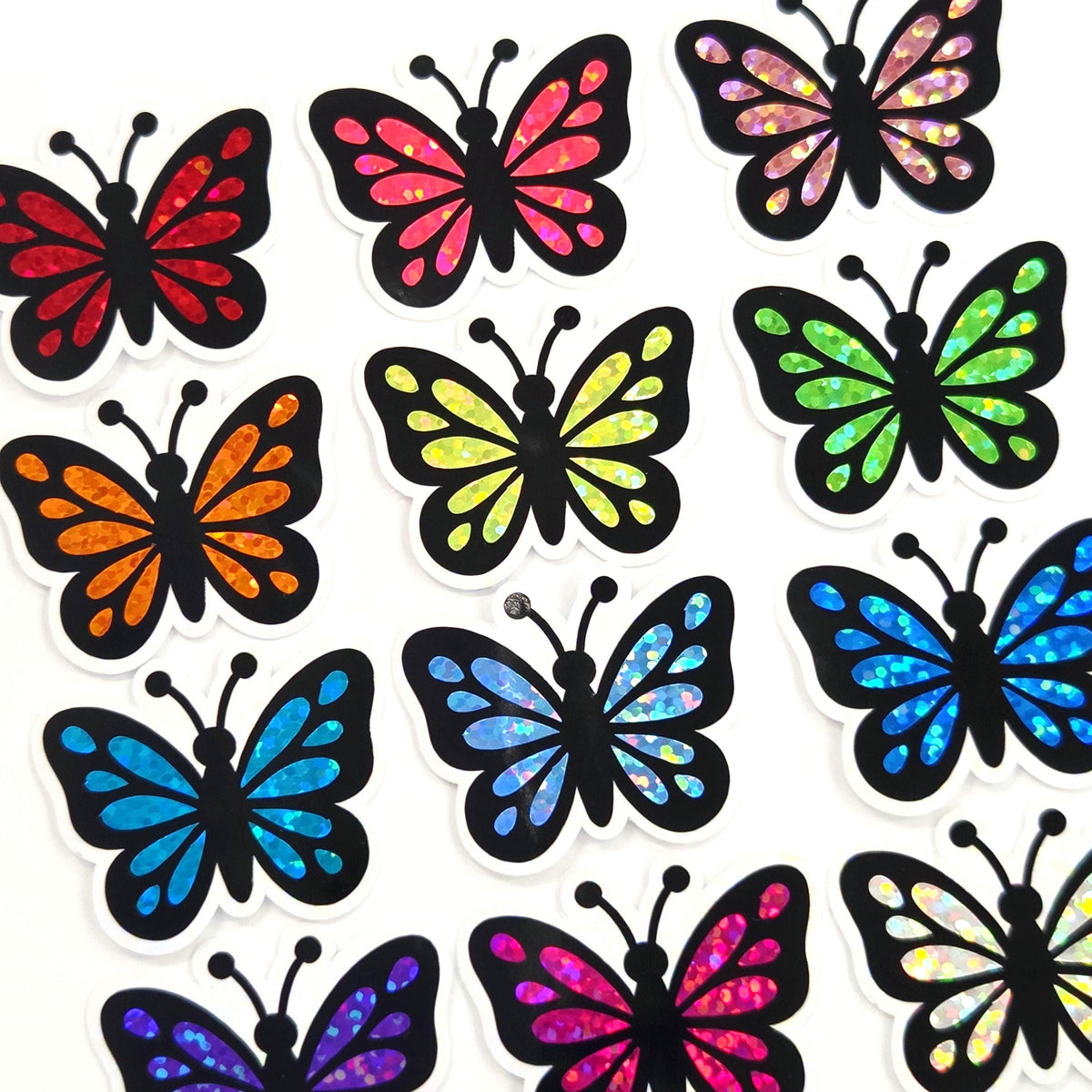 Mini Turquoise Butterfly Sticker Set, Die-Cut Sparkly Vinyl butterflies for kids teachers planners and journals.