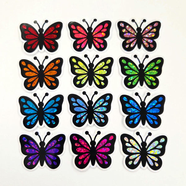 Mini Turquoise Butterfly Sticker Set, Die-Cut Sparkly Vinyl butterflies for kids teachers planners and journals.