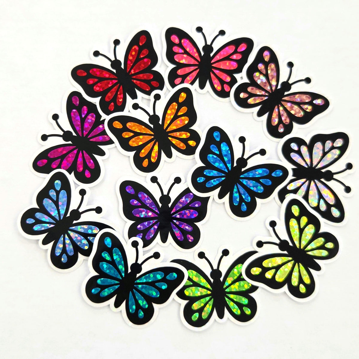Mini Turquoise Butterfly Sticker Set, Die-Cut Sparkly Vinyl butterflies for kids teachers planners and journals.