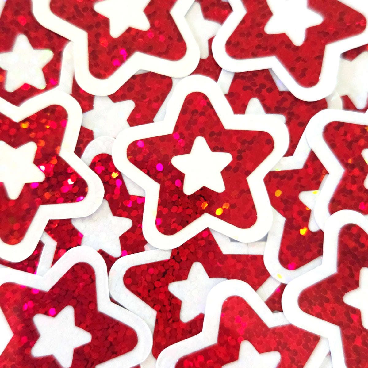 Patriotic Stars Die Cut Stickers, Red Silver Blue glitter vinyl stars for card making, journals and scrapbooks, set of 30