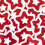 Patriotic Stars Die Cut Stickers, Red Silver Blue glitter vinyl stars for card making, journals and scrapbooks, set of 30