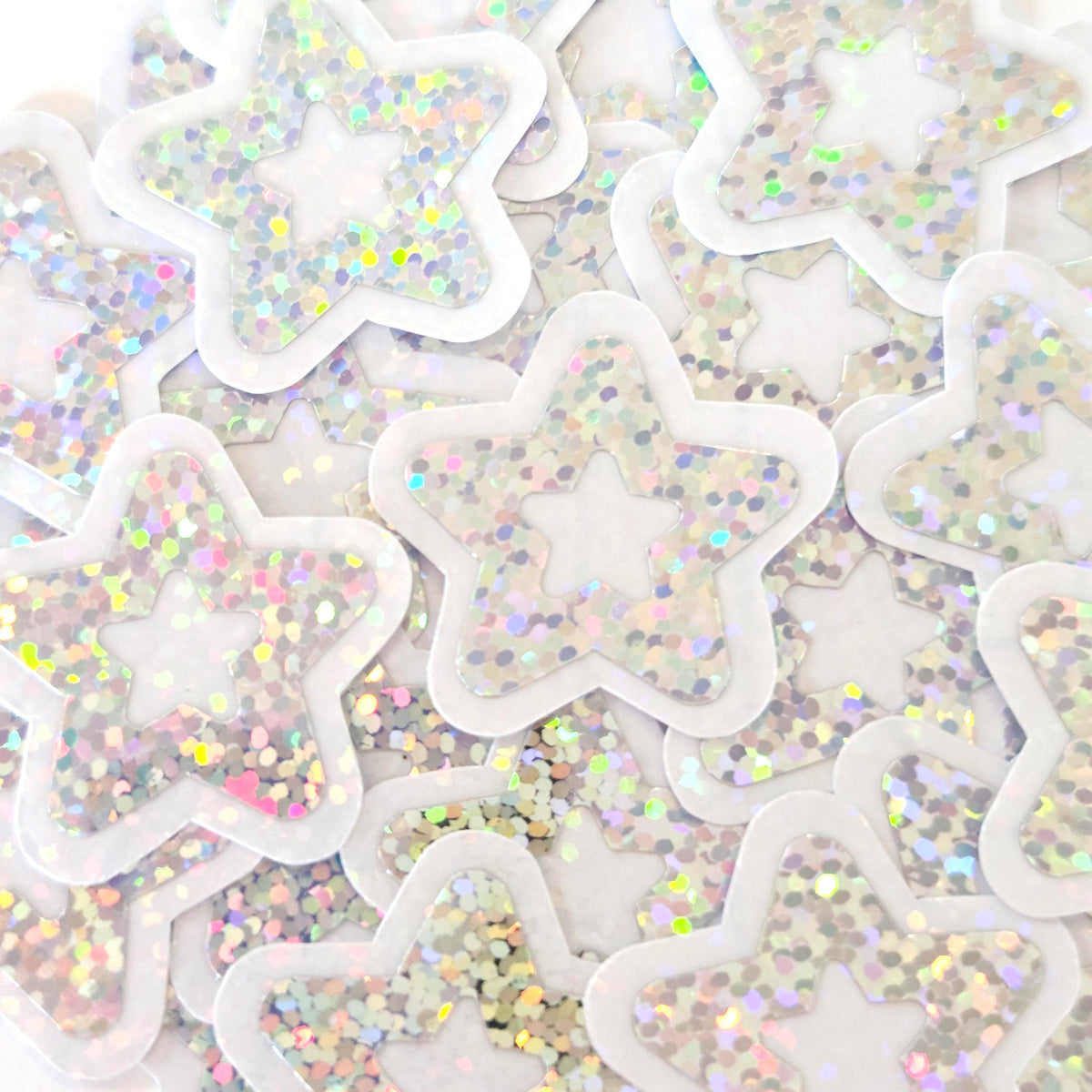 Patriotic Stars Die Cut Stickers, Red Silver Blue glitter vinyl stars for card making, journals and scrapbooks, set of 30