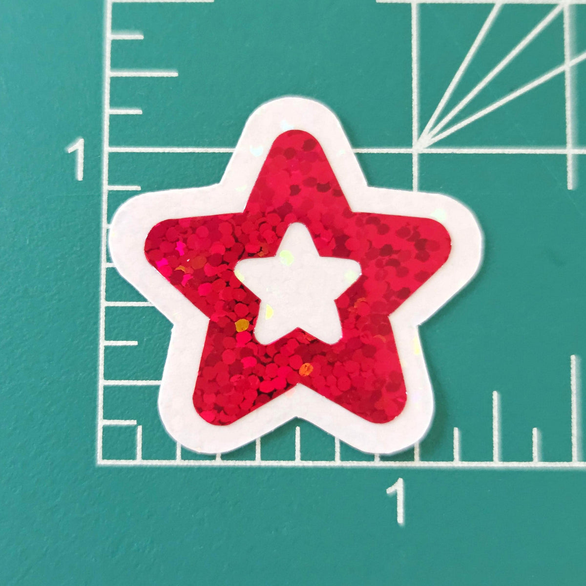 Red Glitter Star Stickers, set of 30 Vinyl Die Cuts, sparkly stars for crafts, journals, scrapbooks and classroom projects.