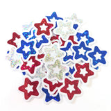 Patriotic Stars Die Cut Stickers, Red Silver Blue glitter vinyl stars for card making, journals and scrapbooks, set of 30
