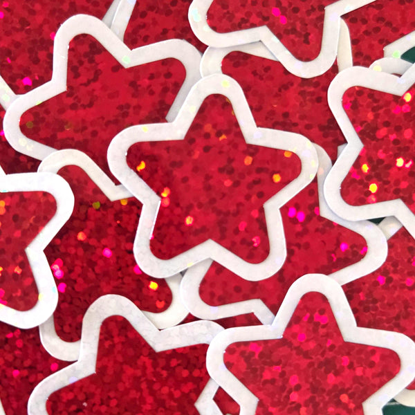 Red Glitter Star Stickers, Vinyl Die Cuts, set of 30 stars for crafts, journals, scrapbooks and classroom projects.