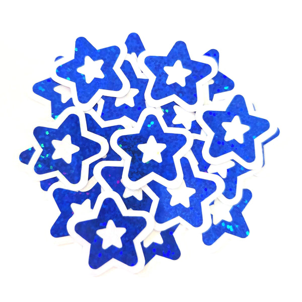 Blue Glitter Star Stickers, Vinyl Die Cuts, set of 30 stars for crafts, journals, scrapbooks and classroom projects.