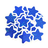 Blue Star Die Cut Stickers, set of 30 Sparkly Stars for crafts, journals, scrapbooks and classroom projects.