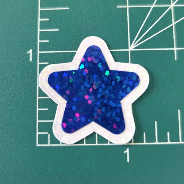 Blue Glitter Star Stickers, Vinyl Die Cuts, set of 30 stars for crafts, journals, scrapbooks and classroom projects.