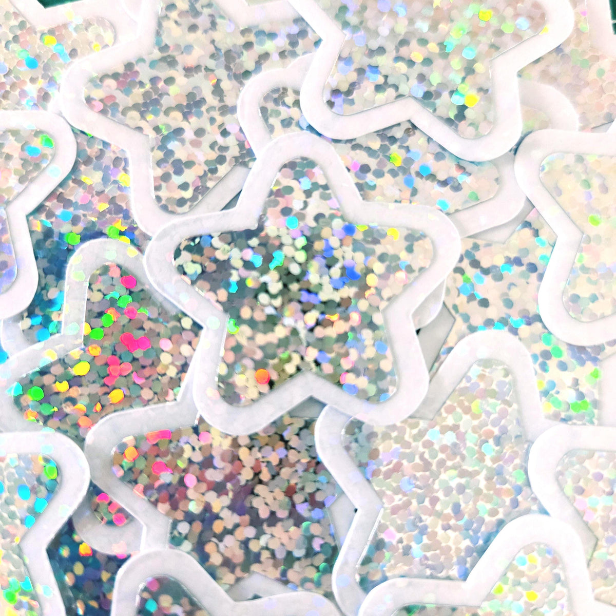 Silver Glitter Star Die Cut Stickers, set of 30 sparkly stars for crafts, journals, scrapbooks and classroom projects.