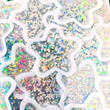 Silver Glitter Star Die Cut Stickers, set of 30 sparkly stars for crafts, journals, scrapbooks and classroom projects.
