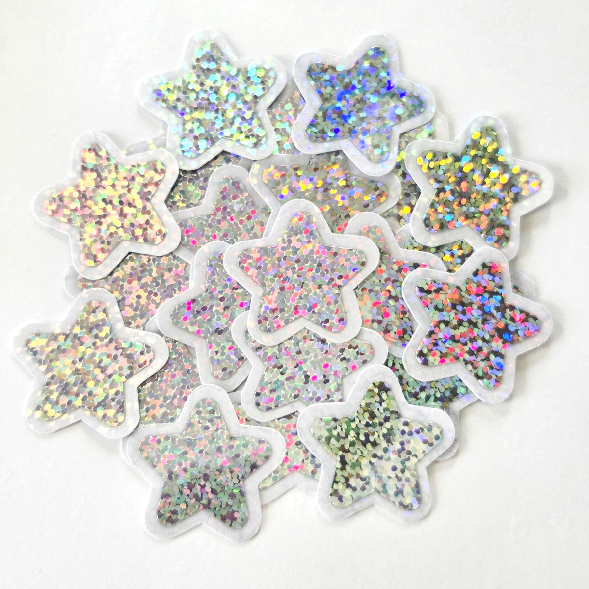 Silver Glitter Star Die Cut Stickers, set of 30 sparkly stars for crafts, journals, scrapbooks and classroom projects.