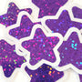 Purple Star Die Cut Stickers, set of 30 sparkly glitter vinyl stars for crafts, journals, scrapbooks and classroom projects.