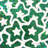 Dark Green Star Die Cut Stickers, set of 30 Sparkly Stars for crafts, journals, scrapbooks and classroom projects.