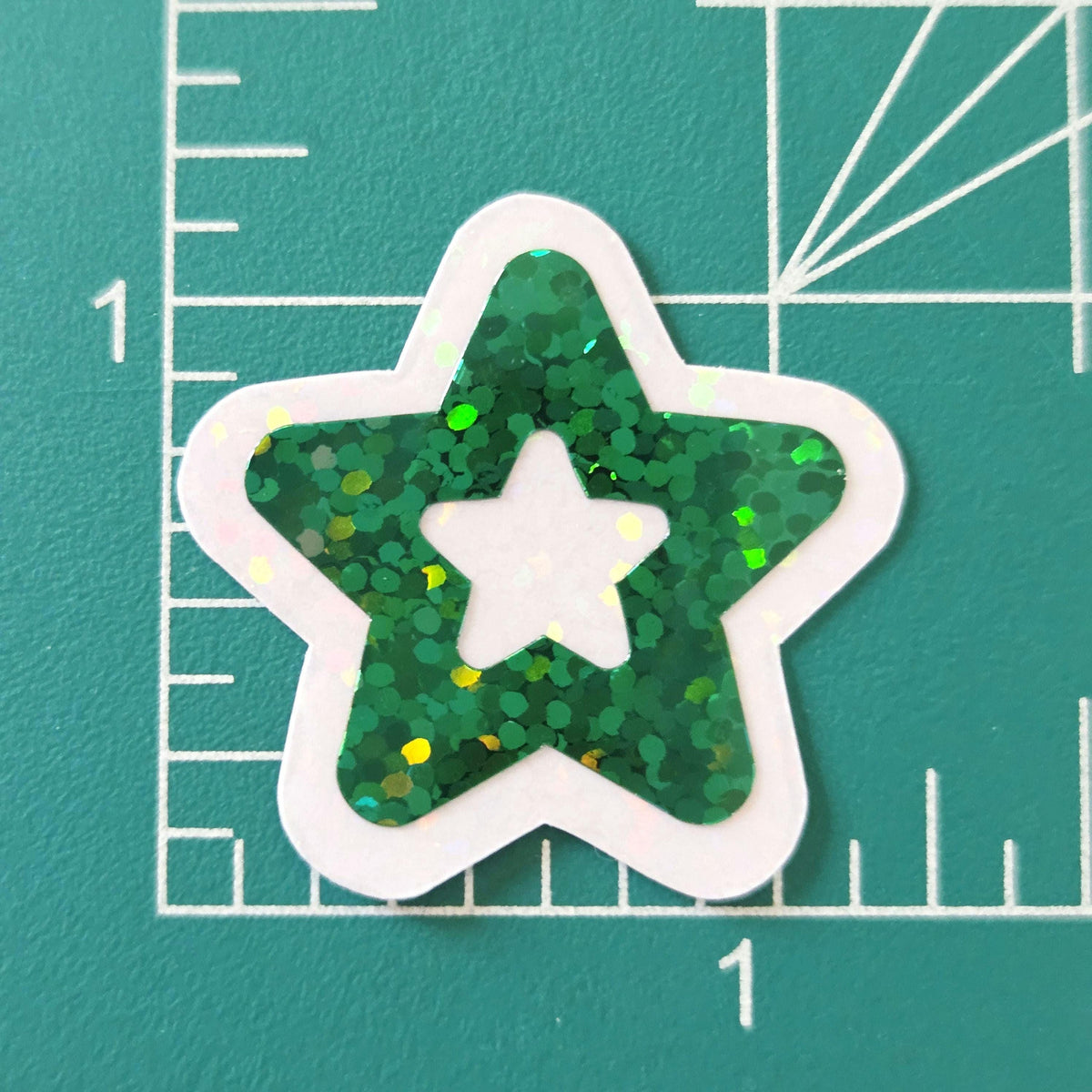 Dark Green Star Die Cut Stickers, set of 30 Sparkly Glitter Stars for crafts, journals, scrapbooks and classroom projects.