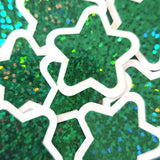 Dark Green Star Die Cut Stickers, set of 30 Sparkly Glitter Stars for crafts, journals, scrapbooks and classroom projects.