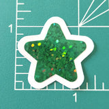 Dark Green Star Die Cut Stickers, set of 30 Sparkly Glitter Stars for crafts, journals, scrapbooks and classroom projects.