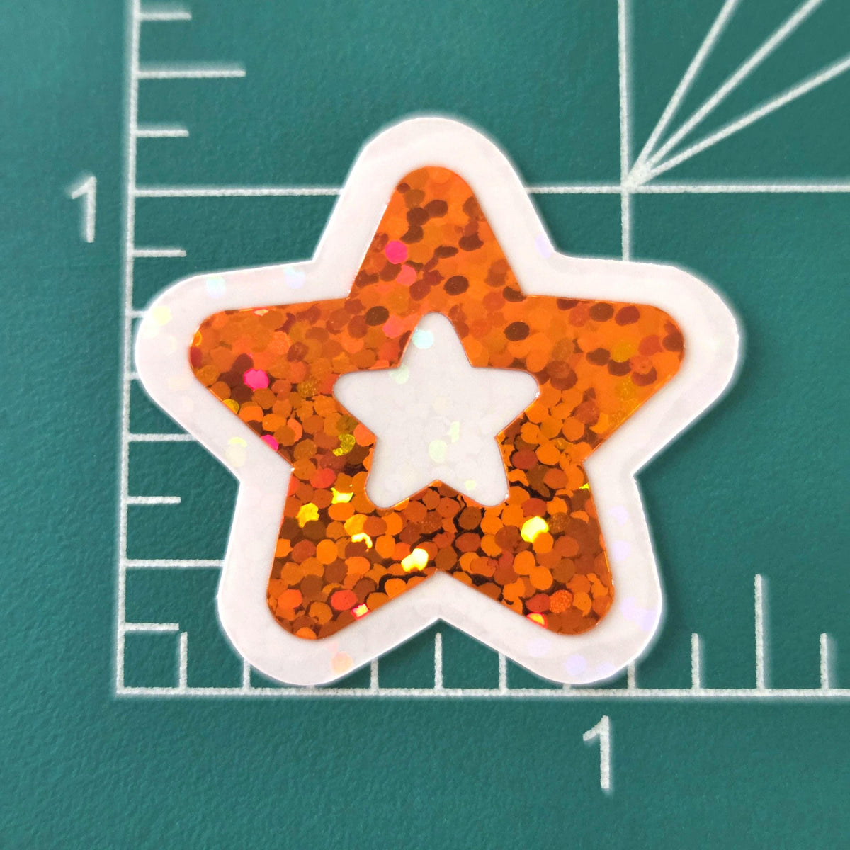 Orange Star Die Cut Stickers, set of 30 Sparkly Orange Glitter Stars for crafts, journals, scrapbooks and classroom projects.