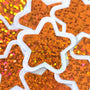 Orange Star Die Cut Stickers, set of 30 Sparkly Orange Glitter Stars for crafts, journals, scrapbooks and classroom projects.