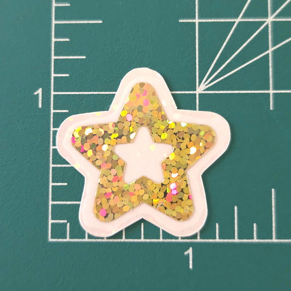 Gold Star Die Cut Stickers, set of 30 sparkly glitter gold stars for crafts, journals, scrapbooks and classroom projects.