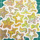 Gold Star Die Cut Stickers, set of 30 sparkly glitter gold stars for crafts, journals, scrapbooks and classroom projects.