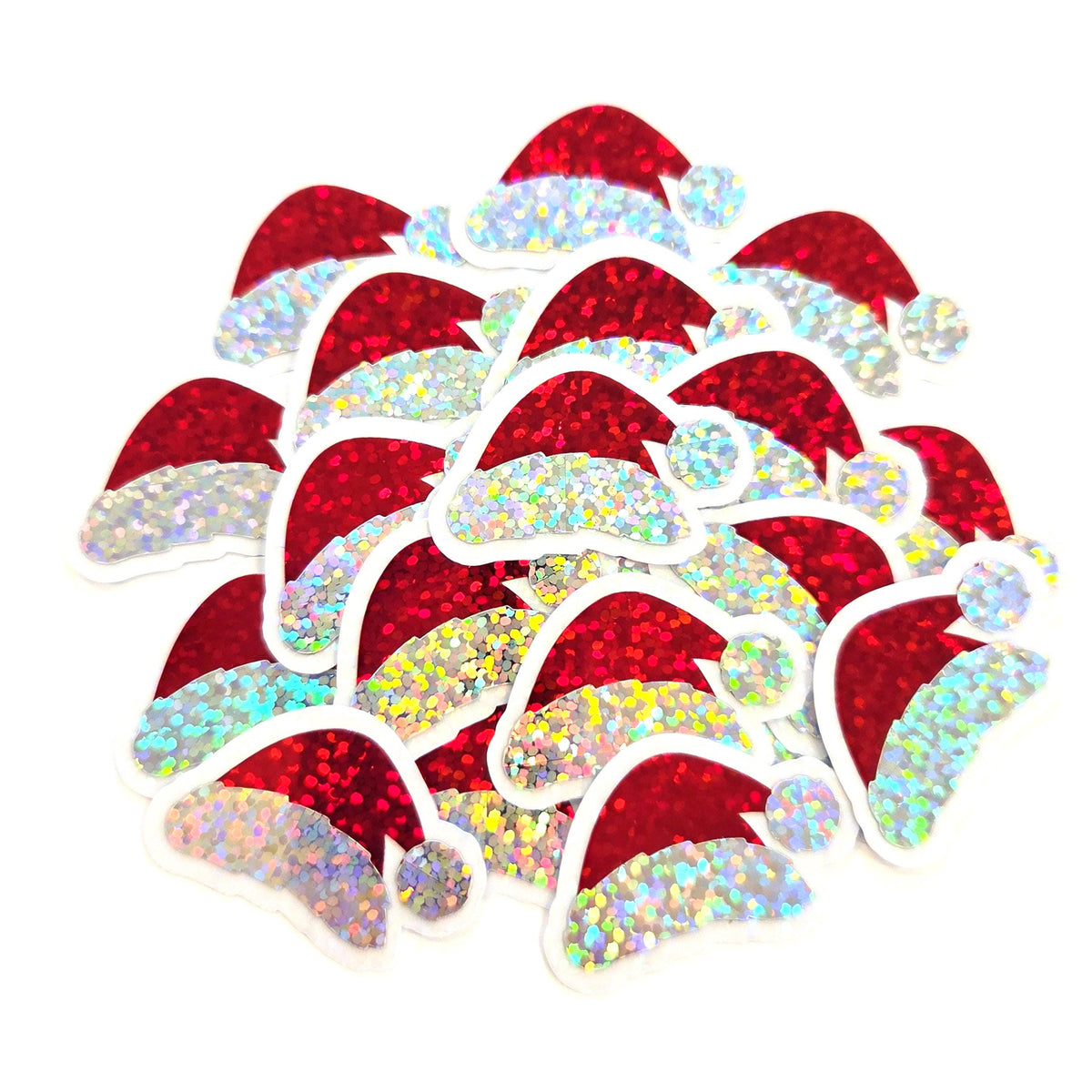 Sparkly Santa Hat Die Cut Stickers, Christmas Craft Vinyl Decals