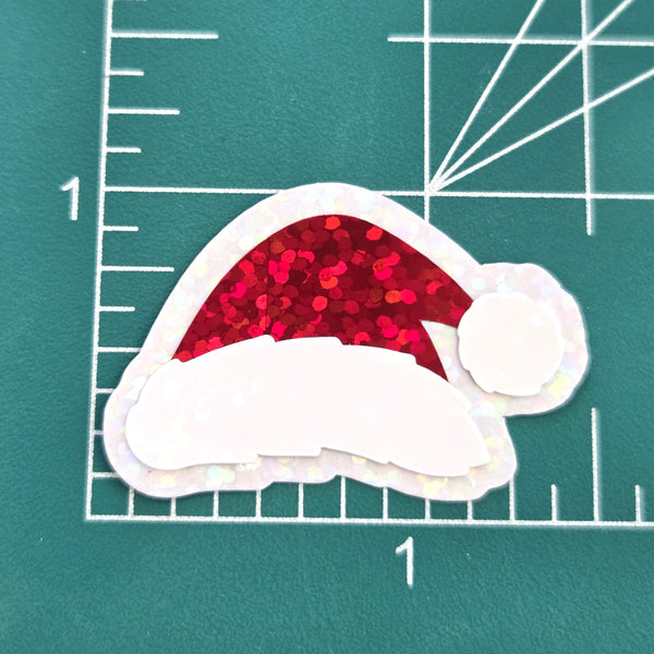 Sparkly Santa Hat Die Cut Stickers, Christmas Craft Vinyl Decals