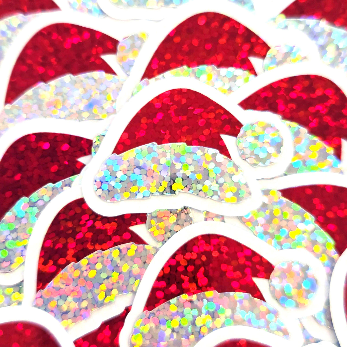 Sparkly Santa Hat Die Cut Stickers, Christmas Craft Vinyl Decals