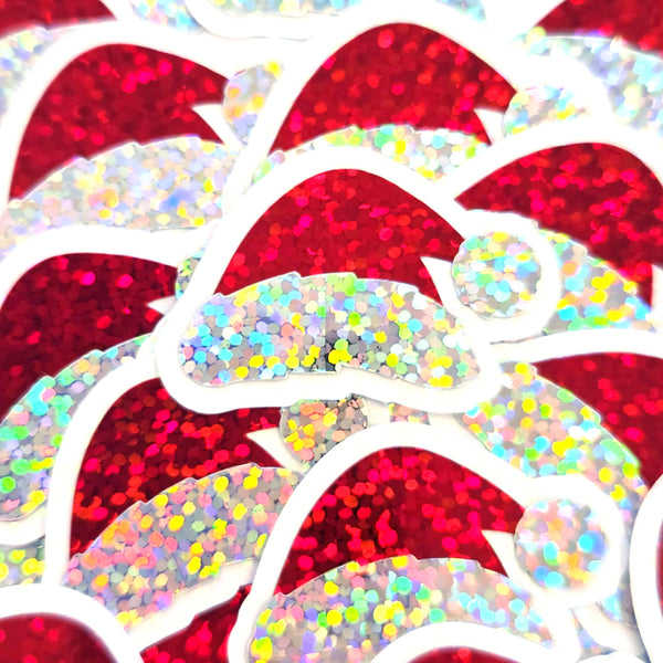 Sparkly Santa Hat Die Cut Stickers, Christmas Craft Vinyl Decals