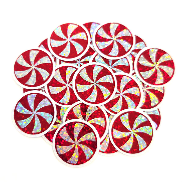 Peppermint Candy Die Cut Stickers, set of red and silver Christmas stickers for holiday craft projects.