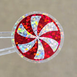 Peppermint Candy Die Cut Stickers, set of red and silver Christmas stickers for holiday craft projects.