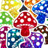 Burgundy Mushrooms Die Cut Sticker Set, New Dark Red Glitter Woodland Toadstools for fairycore decor