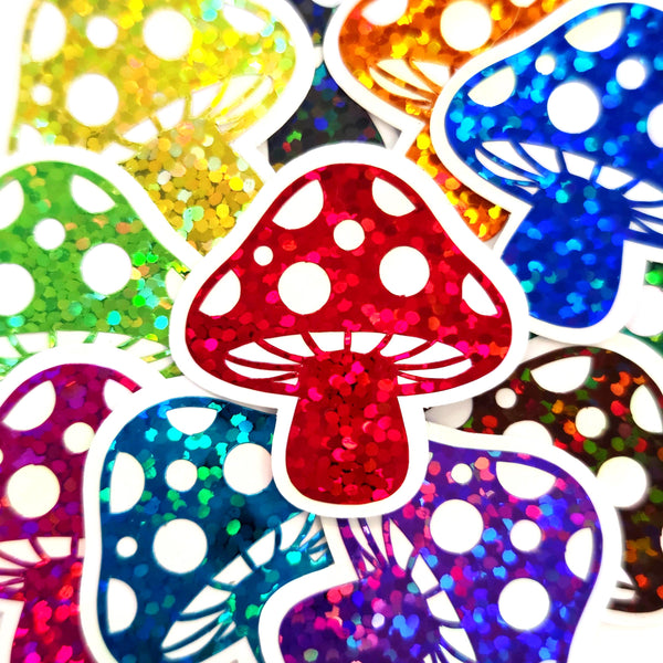 Burgundy Mushrooms Die Cut Sticker Set, New Dark Red Glitter Woodland Toadstools for fairycore decor