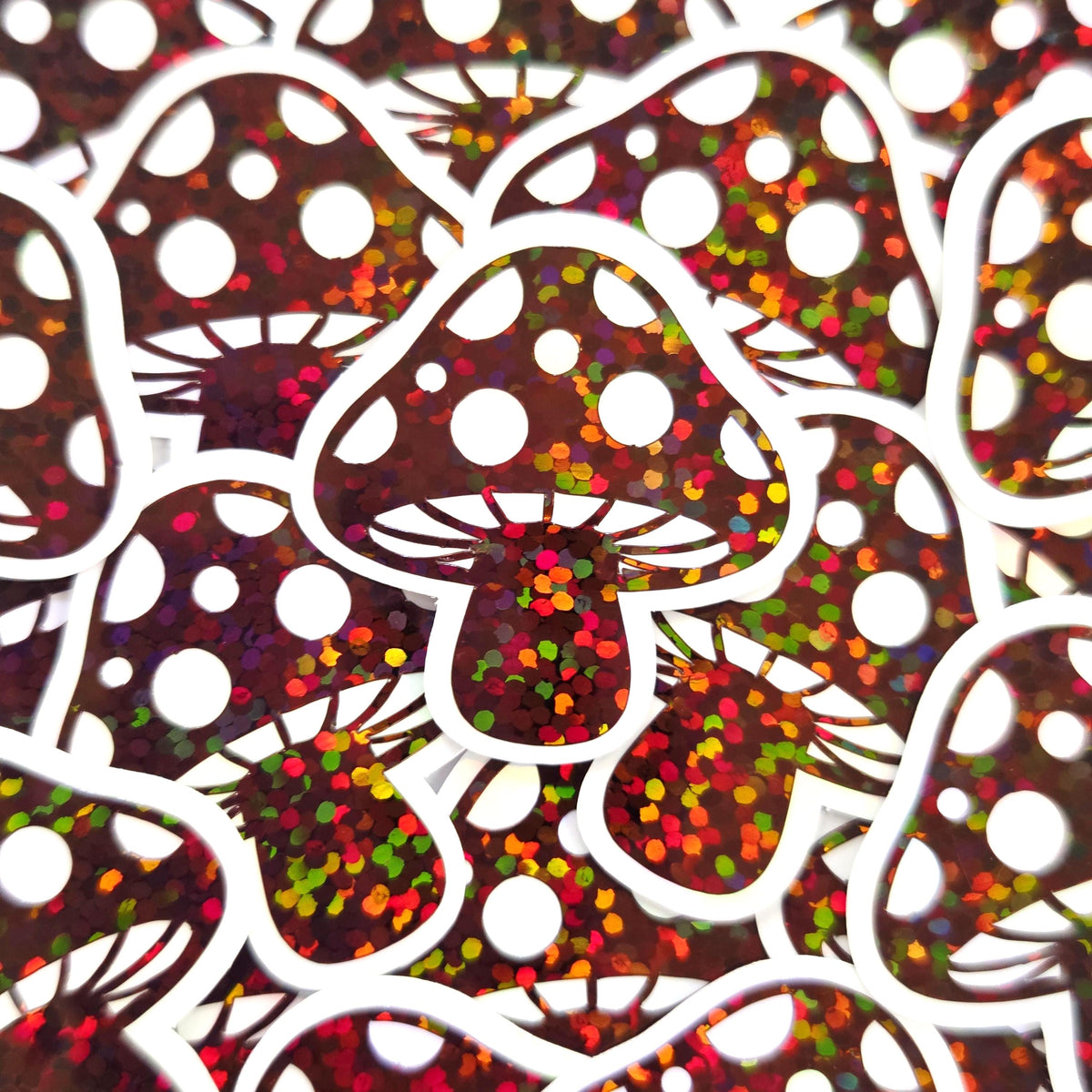 Glitter Mushroom Sticker Bundle, Die-Cut Woodland Fairycore Decals, Handmade Vinyl Toadstools
