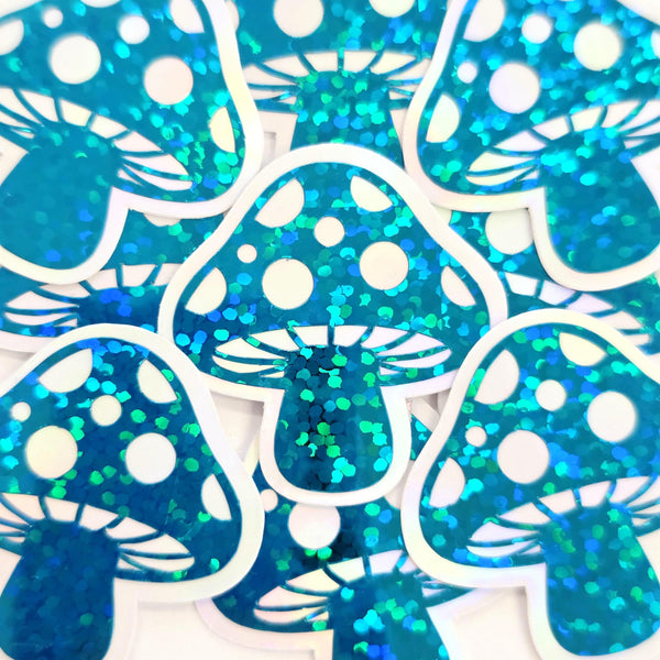 Glitter Mushroom Sticker Bundle, Die-Cut Woodland Fairycore Decals, Handmade Vinyl Toadstools