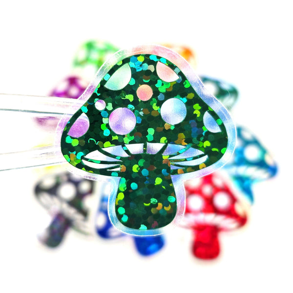 Dark Green Mushroom Stickers, Vinyl Die-Cuts for Woodland Fairycore Crafts, Scrapbook Embellishments