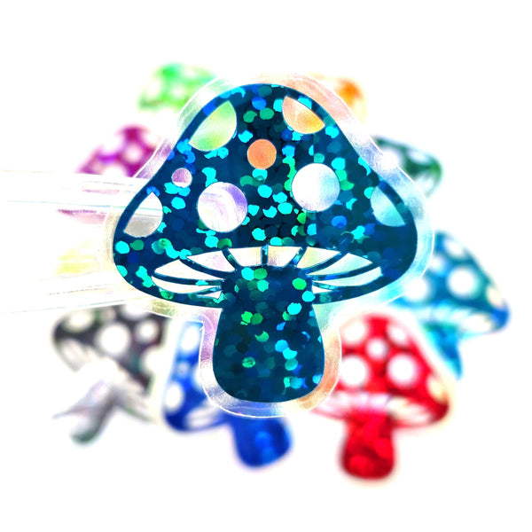 Turquoise Mushroom Stickers, Vinyl Die-Cuts for Woodland Fairycore DIY Crafts, Handmade Toadstools