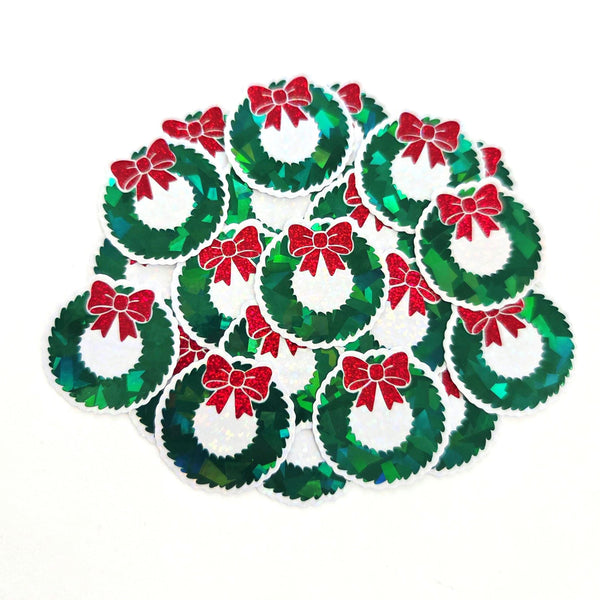 Christmas Wreath Die Cut Stickers for greeting card envelopes, gift tags and holiday crafts.