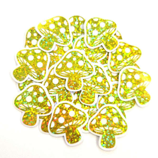 Yellow Mushroom Sticker Bundle, Die-Cut Woodland Fairycore Decals, Handmade Vinyl Toadstools