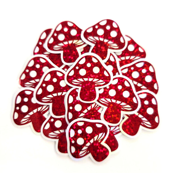 Red Mushroom Sticker Bundle, Die-Cut Woodland Fairycore Decals, Handmade Vinyl Toadstools