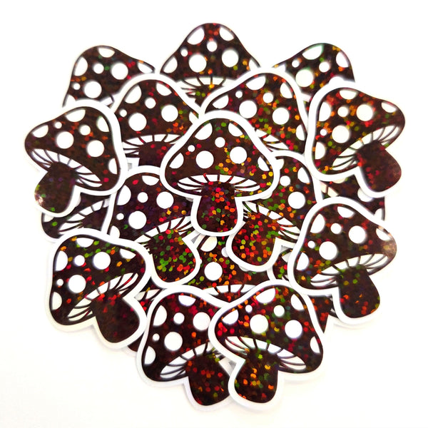 Brown Mushroom Die Cut Stickers, Vinyl Woodland Fairycore Craft Supplies for Journals, Cards, Scrapbook Pages, Sparkly Toadstools