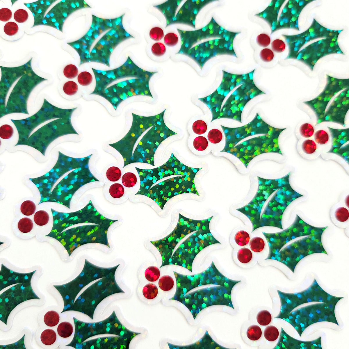 Holly Leaf and Berry Die Cut Stickers for Christmas card envelopes, gift tags and holiday crafts.