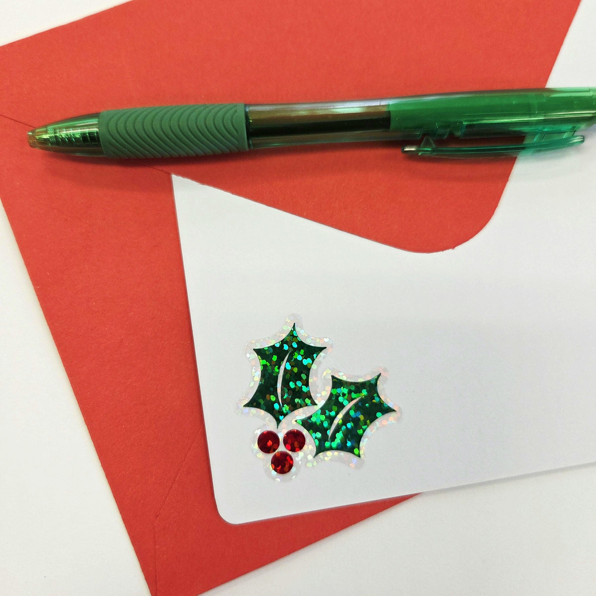 Holly Die Cut Stickers for Christmas card envelopes, gift tags and holiday crafts.