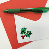 Holly Die Cut Stickers for Christmas card envelopes, gift tags and holiday crafts.
