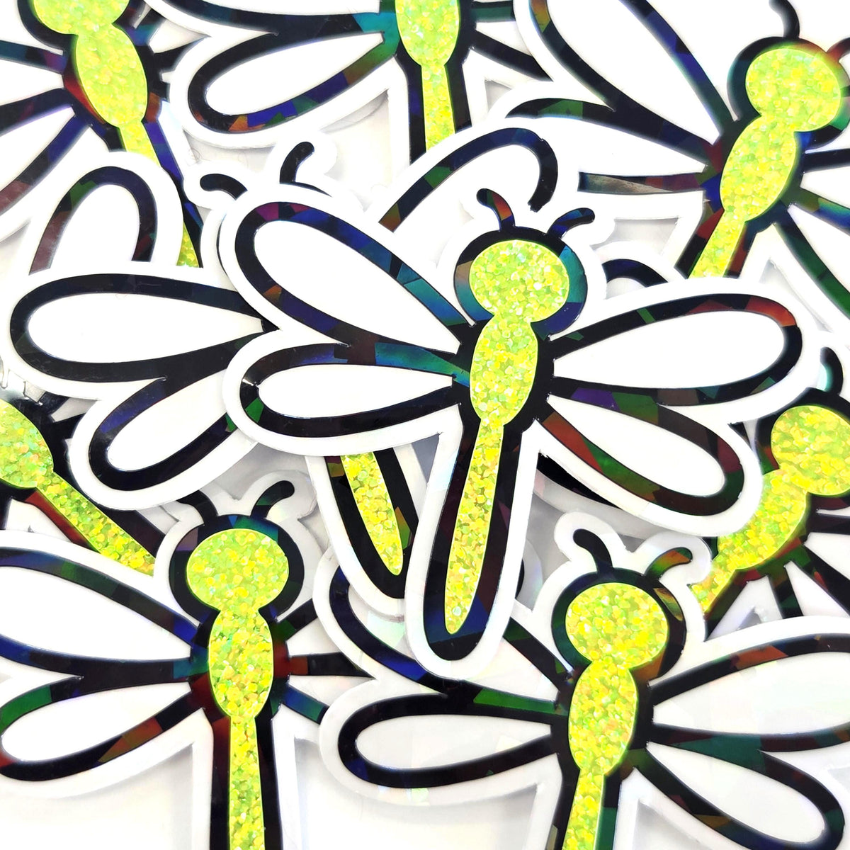 Green Glitter Dragonfly Die-Cut Stickers, Bug Vinyl Decals, Journal Crafts